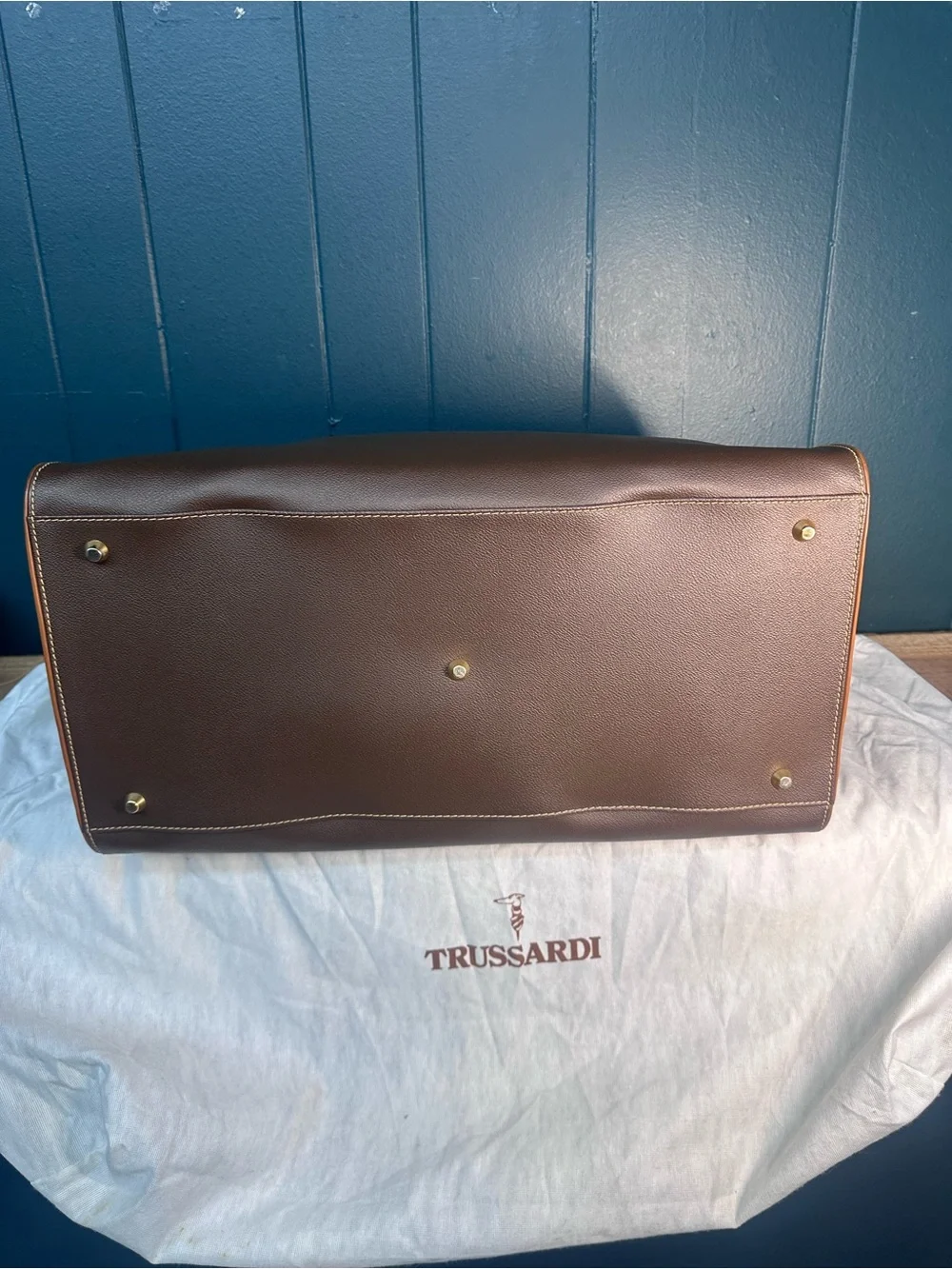 Vintage Brown Trussardi Collezione Crespo Boston Duffle Travel Bag Made In Italy